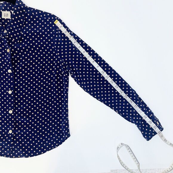 Gap 100% Silk Button Down Top Blouse Navy Blue White Polka Dot Print Women's S - Picture 6 of 8